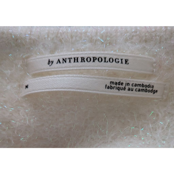 Women's Anthropologie Ivory Fuzzy Tie-Back Crew Neck Sweater M - Picture 8 of 10